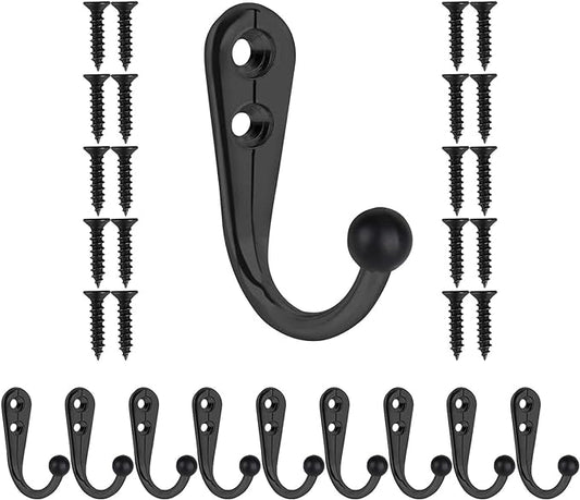 10 PCS Coat Hooks Wall Mounted, Premium Black Metal Wall Hooks for Hanging Coats, Wall Hook, Coat Hook, Towel Hooks for Hat Keys Closet Bag Backpack Hanger Farmhouse with 20Screws