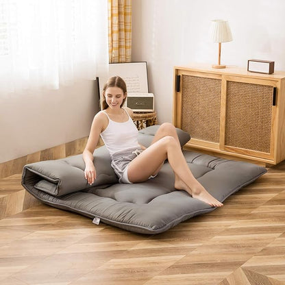 MAXYOYO Japanese Floor Mattress Futon Mattress, 4" Thicken Tatami Mat Sleeping Pad Foldable Roll Up Mat Boys Girls Dormitory Pad Kids Floor Lounger Pillow Bed, Charcoal Grey, Full Size