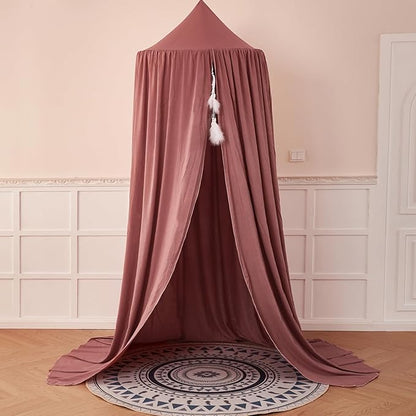 dix-rainbow Princess Decor Canopy for Kids Bed, Soft and Durable Bed Canopy for Girls Room Tent Canopy Dreamy Mosquito Net Bedding, Children Reading Nook Canopies Indoor（Red Bean）