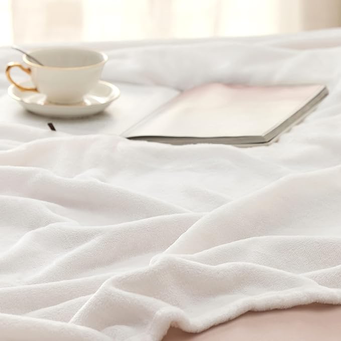 Bedsure GentleSoft Fleece Blankets Queen Size White - Bed Blanket Soft Lightweight Plush Fuzzy Cozy Luxury Microfiber, 90x90 inches
