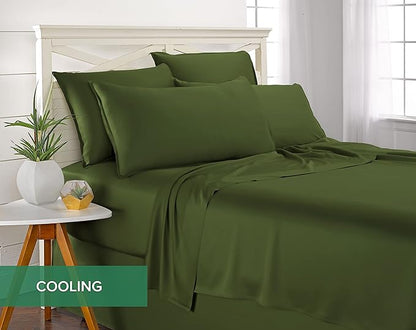 Split King Sheets by Pure Bamboo, Genuine 100% Organic Viscose Derived from Bamboo Bed Sheet Set, Soft & Cooling, Double Stitching *Not for Split Top (Split King, Pesto)