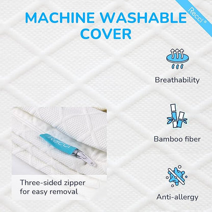 RECCI Memory Foam Mattress Topper, Pressure-Relieving Mattress Topper for Back Pain, Non-Slip Design with Removable & Washable Cover, CertiPUR-US Certified, 2 Inch Queen