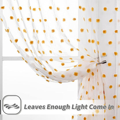 MYSKY HOME Burnt Orange Pom Pom Sheer Curtains for Bedroom Light Filtering White Sheer Curtains for Nursery Girls Kids Room Rod Pocket Voile Window Drapes Burnt Orange 52 x 84 inch 2 Panels