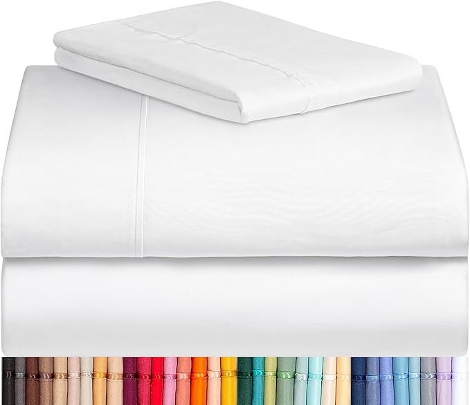 LuxClub 3 PC Sheet Bed Sheets Deep Pockets Wrinkle Free Kids Fitted Sheets Machine Washable Hotel Bedding Silky Soft - White Twin