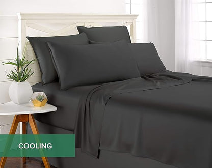 Short Queen Sheets by Pure Bamboo for RV Camper (60"x75") - Genuine 100% Organic Viscose Derived from Bamboo Bed Sheet Set, Soft & Cooling, Lifetime Quality Promise (Short Queen, Charcoal)
