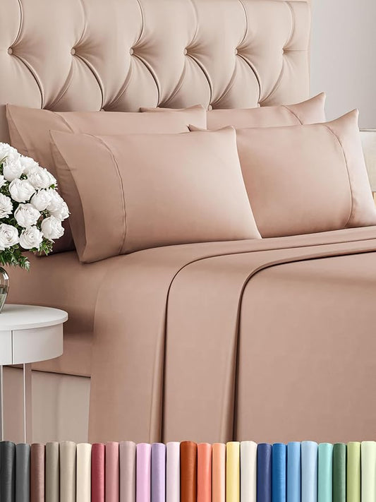 King 6 Piece Sheet Set - Comfy Breathable & Cooling - Ultra Soft Hotel Luxury Bedding Set with 8-16 Inch Deep Pockets - 1 Flat & 1 Fitted Sheet & 4 Pillowcases - Cozy, Wrinkle Free & Easy Care - Mauve