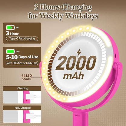 Makeup Mirror with Lights, Double Sided 1x/20x Magnifying Mirror with Light, Rechargeable 3 Color Lights and Adjustable Brightness, 360° Rotation Detachable Comes with Tweezer(Hotpink)