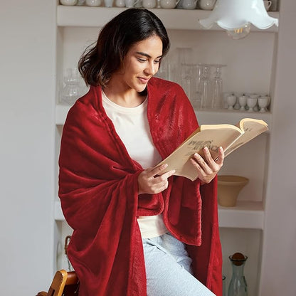 Exclusivo Mezcla Fleece Blanket Queen Size for Bed, Super Soft and Warm, All Season Use, Cozy, Plush, Lightweight, 90x90 Inches, Deep Red