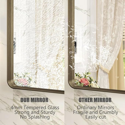 40x36 Bronze Bathroom Mirror, Brushed Metal Bathroom Vanity Mirrors for Wall, Rounded Corner Bronze Rectangle Mirror for Farmhouse, Bedroom, Anti-Rust (Horizontal/Vertical)