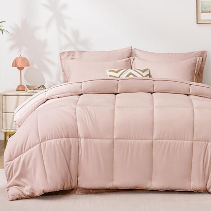 Love's cabin Full Comforter Set Blush Pink, 7 Pieces Full Bed in a Bag, All Season Bedding Sets with 1 Comforter, 1 Flat Sheet, 1 Fitted Sheet, 2 Pillowcase and 2 Pillow Sham
