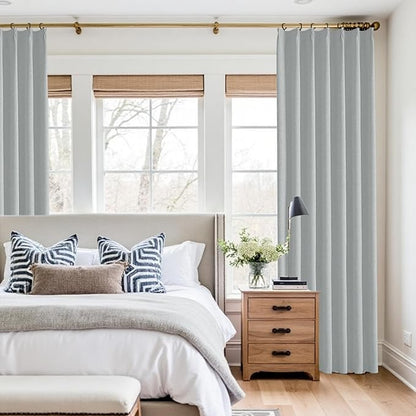 KangBang Pinch Pleated Grey Blackout Curtains 102 Inches Long, Linen Textured Noise Blocking Curtains for Living Room, Elegant Pleat Modern Drapes with Hooks,42" W x 102" L, Fog Grey,2 Panels