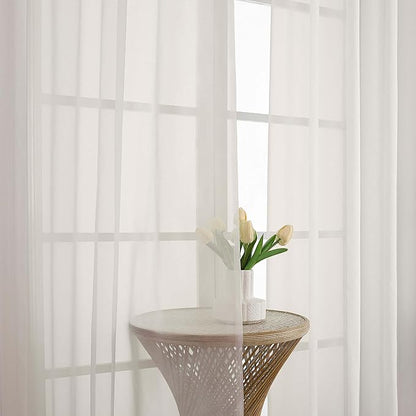 Chyhomenyc Ivory Sheer Curtains 90 Inches Long 2 Panels, Light Filtering Ivory Curtains for Living Room, Soft Gentle Voile Rod Pocket Bedroom Window Drapes, 59Wx90L Inch, 2PCS