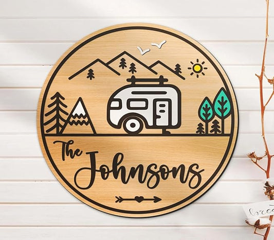 Forest Camping Sign, Custom Camping Family Name Signs, Mountain Camping Wooden Sign, Happy Camper Sign, Camper Home Decor, Campfire Party Decorations, Campfire Wall Sign