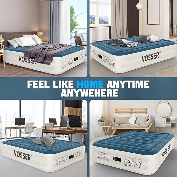 Queen Air Mattress with Built-in Pump,18''Fast & Easy Inflation/Deflation Inflatable Mattress, Foldable Blow Up Mattress with Storage Bag, Inflatable Bed for Home, Camping & Guests