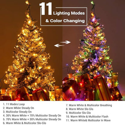 Brizled Christmas Lights, 65.67ft 200 LED Color Changing Tree Lights 11-Function Warm White & Multicolored Christmas Lights, Connectable 29V Safe Adapter Remote Decorative Lights String for Xmas Party