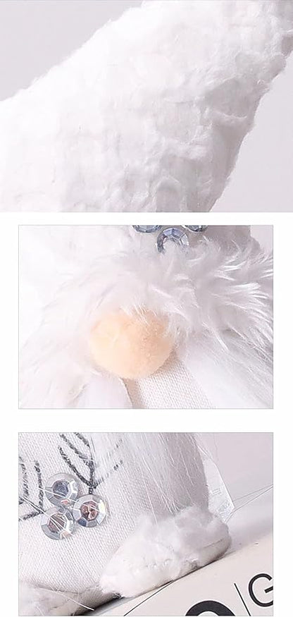2 PC Christmas Gnomes Decoration Velvet Gnomes Swedish Tomte Handmade Scandinavian Figurine Nordic Plush Fall Winter Farmhouse Ornaments Home Decor Gift, White Silver Sequins, 10.6 Inch