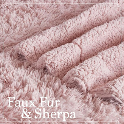 The Connecticut Home Co Throw Blanket Soft Fluffy Room Decor, 70x60, Cozy Warm Throws for Bed, Couch, Gifts for Women, Bedroom Cute Aesthetic Blankets Shag and Sherpa, Dusty Rose