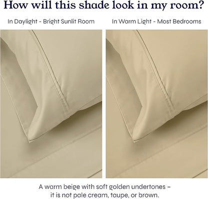 California Design Den Twin XL Sheet Sets - 400 Thread Count Sateen, 100% Cotton Bed Sheets, Deep Pockets, Soft & Breathable, Cooling and Durable Bedding Set - Beige (Golden Tone)