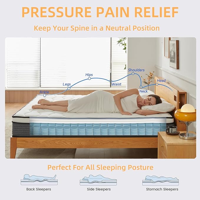 King Size Mattress, 10 Inch King Mattress in a Box, Memory Foam Hybrid Mattresses with Individual Pocket Spring for Motion Isolation & Silent Sleep, Pressure Relief, Medium Firm