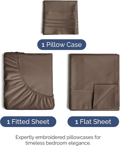 Twin XL Size 3 Piece Sheet Set - Comfy Breathable & Cooling Bed Sheets Set - Hotel Luxury Bedding for Women, Men, Kids, Teens, Boys & Girls - Deep Pockets, Ultra-Soft, Wrinkle Free - Oeko-Tex - Brown