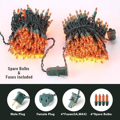 BrizLabs Orange Lights, 150 Counts 34.8ft Incandescent Halloween Lights Connectable, UL Certified Orange String Light, Mini Light Set for Indoor Outdoor Halloween Christmas Tree Party Decor