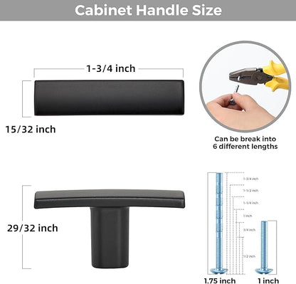 15 Pack Black Cabinet Knobs - Curved Cabinet Pulls Matte Black Knobs for Kitchen Drawer Solid Dresser Pulls for Kitchen Hardware 1-3/4 Inch Length Single Hole