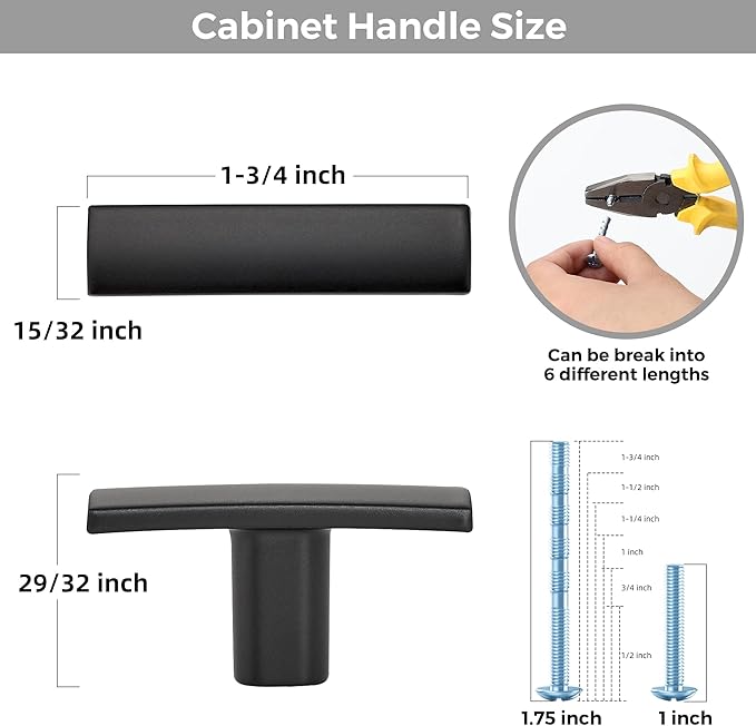 5 Pack Black Cabinet Knobs - Curved Cabinet Pulls Matte Black Knobs for Kitchen Cabinet Drawer Solid Dresser Knobs for Cabinet Hardware 1-3/4 Inch Length Single Hole