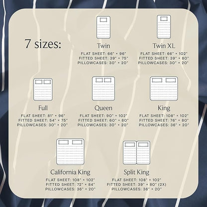 LuxClub 4 PC King Size Sheet Set Bed Sheets, Breathable Luxury Deep Pockets Wrinkle Free Cooling Sheets Machine Washable Hotel Bedding (King, Striped Navy)