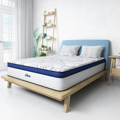 Vibe Quilted Hybrid Mattress, 12-Inch Innerspring and Pillow Top Gel Memory Foam Mattress, Fiberglass Free, CertiPUR-US Certified Bed in a Box, Full, White