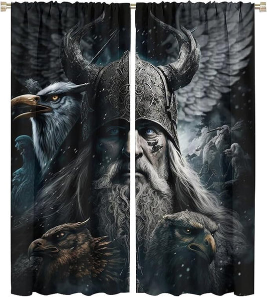 Fantasy Norse Viking Curtains,Cool Gothic Vintage Vikings Mystical Symbol Eagle Window Treatments Thermal Insulated Rod Pocket Blackout Drapes for Bedroom 2 Panels 54L x 21W