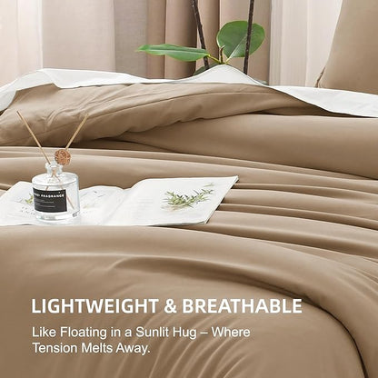 Litanika Taupe Comforter Set King Size, 3 Pieces Solid Bedding Comforter Set, All Season Fluffy Bed Set (104x90In Comforter & 2 Pillowcases)
