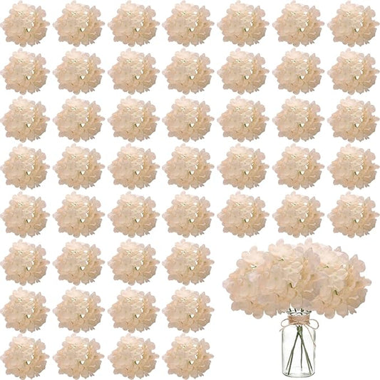 100PCS Artificial Hydrangea Flowers, Fake Flowers Silk Hydrangea Full Flowers Heads with Stems for Wedding Home Party Shop Baby Shower Decor (Apricot)