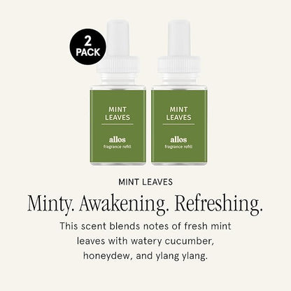 Pura and Allos - Fragrance Refill for Smart Home Air Diffusers - Aromatherapy Scents for Home - up to 120-Hours of Premium Fragrance per Vial - 2 Pack - Mint Leaves (Focus)