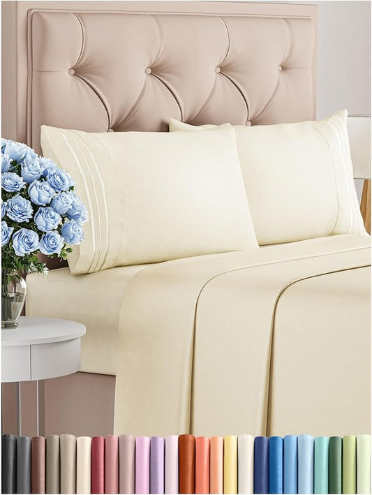 Full Size 4 Piece Sheet Set - Comfy Breathable & Cooling Bed Sheets Set - Hotel Luxury Bedding for Women, Men, Kids, Teens, Boys & Girls - Deep Pockets, Ultra-Soft, Wrinkle Free - Oeko-Tex - Off White