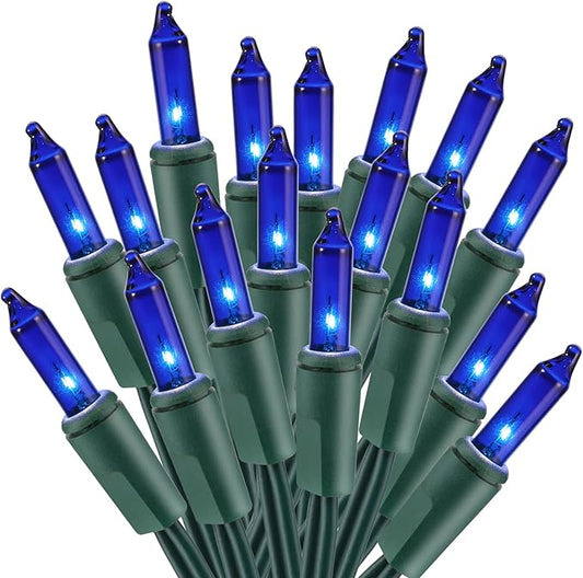 ODEETRONIC Christmas Blue Lights, 21.63ft 100 Count Incandescent String Lights Connectable, 120V UL Certified Christmas Indoor String Lights for Xmas, Tree, Party, House, Garden Decor, Green Wire