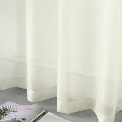 DUALIFE 45 Inches Long Voile Sheer Curtains for Nursery 2 Panels Grommet Small Windows Short Drapes Curtains for Bathroom Boys Bedroom 52 X 45 Inch Long, Ivory