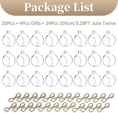 Sziqiqi Hanging Glass Globes Orbs Tea Light Candle Holders fillable with Trinkets for Wedding Ornaments, Wedding Birthday Christmas Party Centerpiece Accessory 2.36inch 20pcs +4 Extra