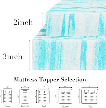 DUMOS Mattress Toppers Memory Foam Full, 2 Inch Thick Bed Topper Pad Cooling Gel Infused Soft Comfy Padding Breathable for Sleeper Sofa Couch RV Camper, CertiPUR-US Certified, Blue