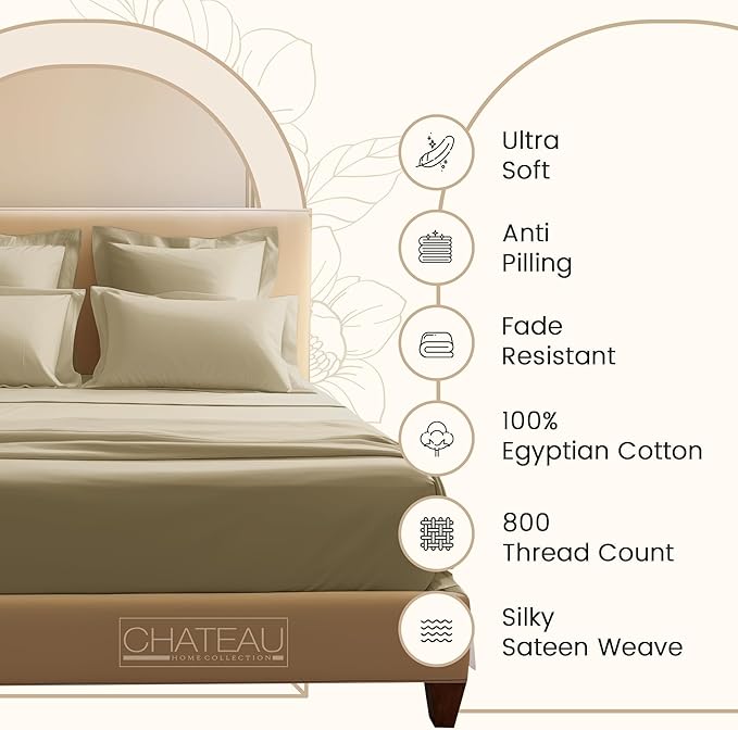 Bed Sheets King Size Sheets Set, 800 Thread Count King Size Bedding Sheets & Pillowcases, Soft & Comfy Thick Cotton 15" Deep Pocket Breathable Bed Sheet, No Pill & Shrink, Machine Washable- Linen