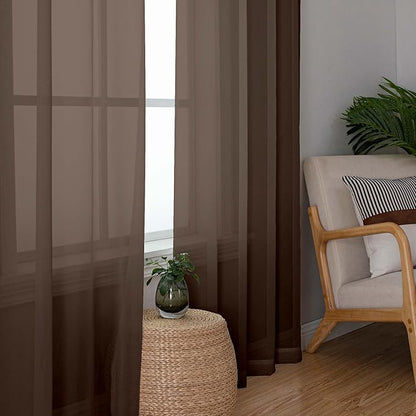 OWENIE Sheer Chocolate Curtains, Sheer Curtains 78 inch Length 2 Panels Set, Rod Pocket Voile Fimly Sheer Drapes for Living Room/Bedroom, 2pcs, Each 42" W x 78" L