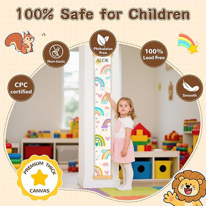 Personalized Name Growth Chart for Kids, Dinosaur Canvas Height Growth Chart, Kids Measuring Chart for Wall, Kids Room Wall Decor, Removable & Waterproof Growth Chart Ruler