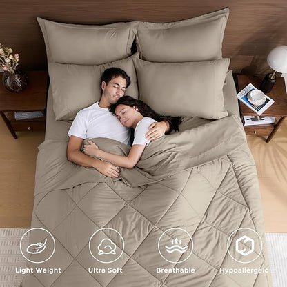 HEVUMYI Linen Twin Comforter Set - 5-Piece All Season Bed in a Bag Twin, Ultra Soft Bedding Set with Comforter, Flat Sheet, Fitted Sheet, Pillowcases, Pillow Shams