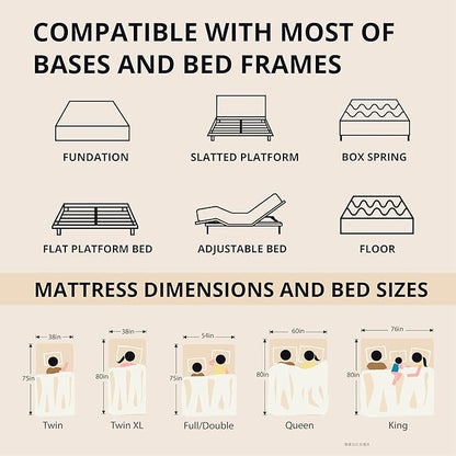 EGOHOME 12 Inch Queen Memory Foam Mattress for Back Pain, Cooling Copper Gel Bed in a Box, Foam Made in USA, CertiPUR-US Certified, Therapeutic Medium Firm, Double 60x80x12 Black