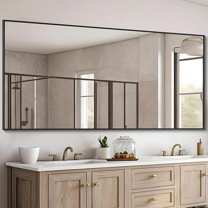 Black Bathroom Mirror for Wall, 30x60 Inch Rectangle Mirrors with Metal Frame, Modern Vanity Wall Mirror Decor for Entryway Hangs, Bathroom Living Room Horizontal or Vertical