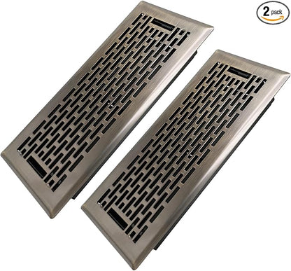 4x10 Inches 2 Pack Heavy Duty Walkable Floor Register - Easy Adjust Air Supply Lever Decorative Floor Vent Covers - Boston Design Vent Covers for Home - Antique Brass