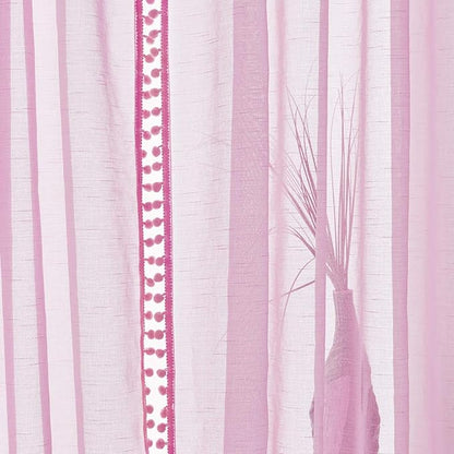 Treatmentex Pink Sheer Curtains for Girls-Room 108inch Long Window Drapes with Cute Pom Pom Design for Salson Party Ceremony Birthday Décor 52" w X 2 Pack