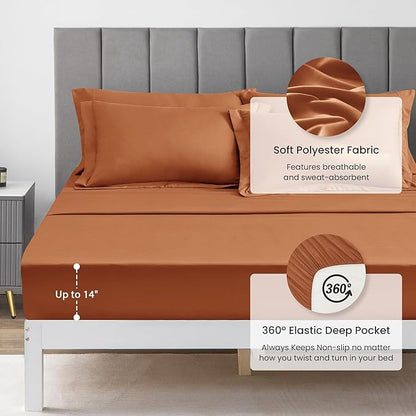 Love's cabin Queen Comforter Set Terracotta, 7 Pieces Queen Bed in a Bag, All Season Bedding Sets with 1 Comforter, 1 Flat Sheet, 1 Fitted Sheet, 2 Pillowcase and 2 Pillow Sham
