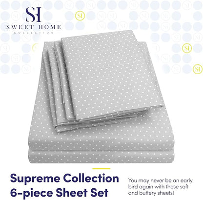 King Size Bed Sheets - 6 Piece 1500 Supreme Collection Fine Brushed Microfiber Deep Pocket King Sheet Set Bedding - 2 Extra Pillow Cases, Great Value, King, Dot Gray