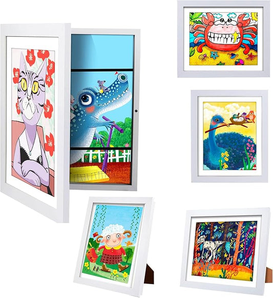 [4-Pack]Kids Artwork Frames Changeable - Kids Art Frame,Kids Art Frames Front Opening Holds 150,Children Art Projects Kids Art Frames,10x12.5 Picture Frame for Display Kid Art Work,With Storage(White)