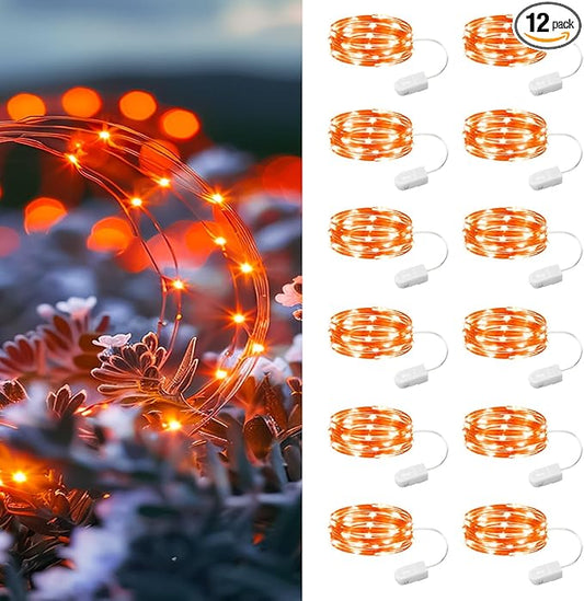 HXWEIYE 12 Pack 7ft 20LED Orange Fairy Lights Battery Operated for Mason Jar DIY Wedding Party Bedroom Patio Christmas Décor